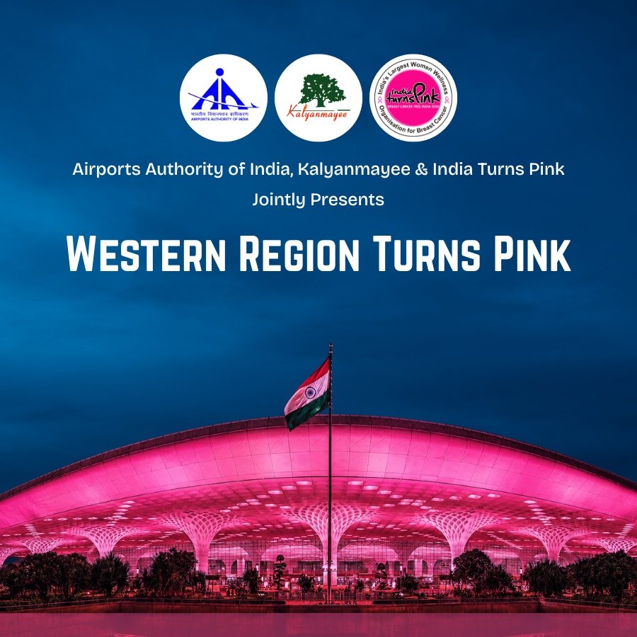 An Airports Authority of India Western Region breast cancer awareness activation with India Turns Pink